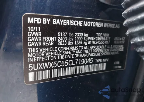 2012 BMW X3 xDrive28I from USA, damaged, VIN 5UXWX5C55CL719045